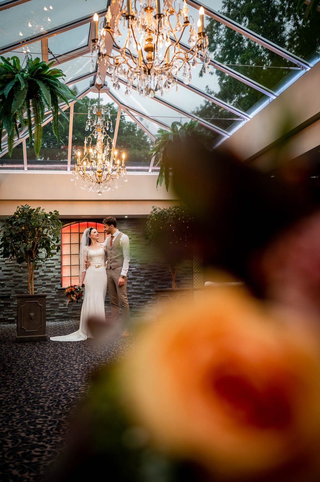 conservatory bridal portrait at Wickwoods Country Club Wedding